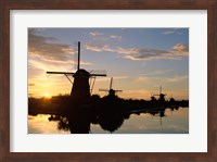 Silhouette, Windmills at Sunset, Kinderdijk, Netherlands Fine Art Print