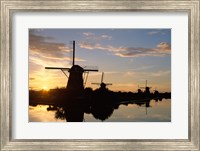 Silhouette, Windmills at Sunset, Kinderdijk, Netherlands Fine Art Print