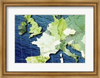 Close-up of a world map - blue and green Fine Art Print