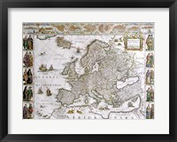 Close-up of the map of Europe, Joan Bleau, 1630 Fine Art Print