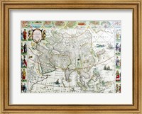 Close-up of the map of Asia, Joan Bleau, 1630 Fine Art Print