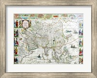 Close-up of the map of Asia, Joan Bleau, 1630 Fine Art Print