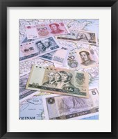 Close-up of yuan notes on a map Fine Art Print