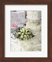 Cake with rings and gifts on a sheet Fine Art Print