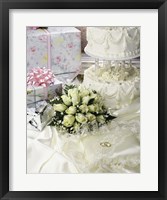 Cake with rings and gifts on a sheet Fine Art Print