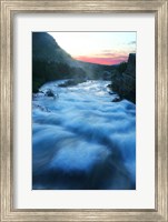 River flowing around rocks at sunrise, Sunrift Gorge, US Glacier National Park, Montana, USA Fine Art Print