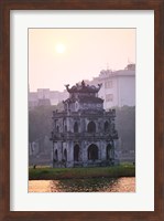 Pagoda at the water's edge during sunrise, Hoan Kiem Lake and Tortoise Pagoda, Hanoi, Vietnam Fine Art Print
