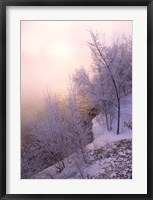 River covered with fog at sunrise Fine Art Print