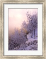 River covered with fog at sunrise Fine Art Print
