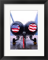 FA-18 Hornet engines covered with American flag, USA Fine Art Print