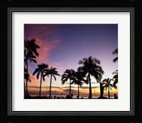 Silhouette of palm trees on the beach, Waikiki Beach, Honolulu, Oahu, Hawaii, USA Fine Art Print