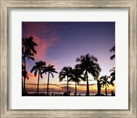 Silhouette of palm trees on the beach, Waikiki Beach, Honolulu, Oahu, Hawaii, USA Fine Art Print