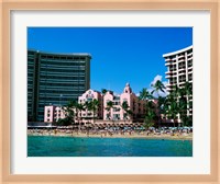 Hotel on the beach, Royal Hawaiian Hotel, Waikiki, Oahu, Hawaii, USA Fine Art Print