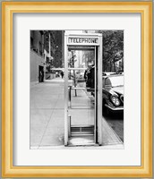 Car parked at the side of a road near a telephone booth Fine Art Print