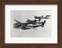 Four fighter planes in flight, P-38 Lightning Fine Art Print