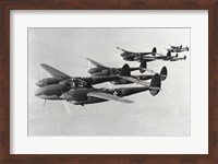 Four fighter planes in flight, P-38 Lightning Fine Art Print