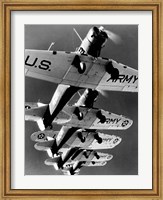 Low angle view of five fighter planes flying in formation Fine Art Print