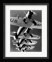 Low angle view of five fighter planes flying in formation Fine Art Print