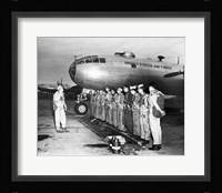 Group of army soldiers standing in a row near a fighter plane, B-29 Superfortress Fine Art Print