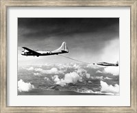 Side profile of a military tanker airplane refueling in flight, B-29 Superfortress, F-84 Thunderjet Fine Art Print