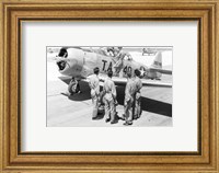 Rear view of four soldiers standing near a fighter plane, T-6 Texan Fine Art Print