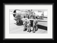 Rear view of four soldiers standing near a fighter plane, T-6 Texan Fine Art Print