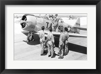Rear view of four soldiers standing near a fighter plane, T-6 Texan Fine Art Print