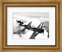 High angle view of four fighter planes flying in formation, F6F Hellcat Fine Art Print