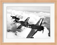 High angle view of four fighter planes flying in formation, F6F Hellcat Fine Art Print