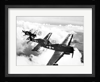 High angle view of four fighter planes flying in formation, F6F Hellcat Fine Art Print