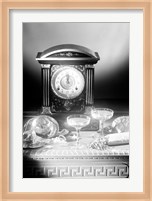 Clock showing 12 o'clock with champagne flutes and party hats in the foreground Fine Art Print