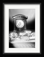 Clock showing 12 o'clock with champagne flutes and party hats in the foreground Fine Art Print