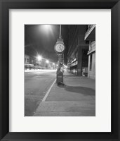 Night view with street clock and mailbox Fine Art Print
