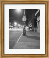 Night view with street clock and mailbox Fine Art Print