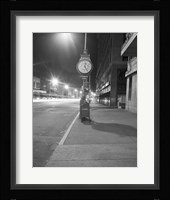 Night view with street clock and mailbox Fine Art Print
