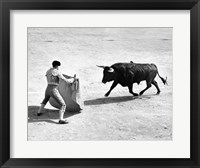 High angle view of a bullfighter with a bull in a bullring, Madrid, Spain Fine Art Print