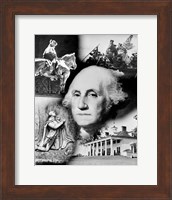 George Washington's face superimposed over a montage of pictures depicting American history, USA Fine Art Print