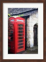 Telephone booth outside a house, Castle Combe, Cotswold, Wiltshire, England Fine Art Print