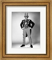 Senior man in an Uncle Sam Costume Standing with Arms Akimbo Fine Art Print