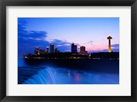 Waterfall with buildings lit up at dusk, American Falls, Niagara Falls, City of Niagara Falls, New York State, USA Fine Art Print