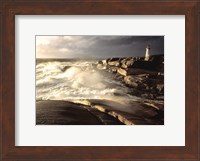 Waves crashing against rocks, Peggy's Cove Lighthouse, Peggy's Cove, Nova Scotia, Canada Fine Art Print