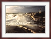 Waves crashing against rocks, Peggy's Cove Lighthouse, Peggy's Cove, Nova Scotia, Canada Fine Art Print