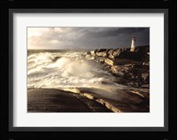 Waves crashing against rocks, Peggy's Cove Lighthouse, Peggy's Cove, Nova Scotia, Canada Fine Art Print