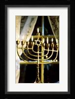 Close-up Of Lit Candles On A Menorah And Window Fine Art Print
