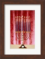 Close-up Of Lit Candles On A Menorah On Red Fine Art Print