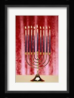 Close-up Of Lit Candles On A Menorah On Red Fine Art Print