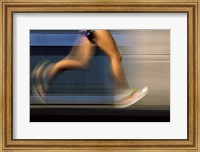 Low section view of a person running on blue Fine Art Print