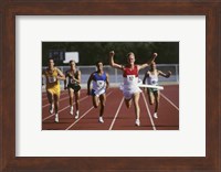 Male athletes running on a running track Fine Art Print