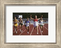 Male athletes running on a running track Fine Art Print