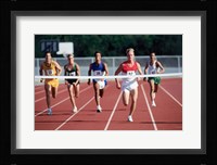 Male athletes running on a running track Fine Art Print